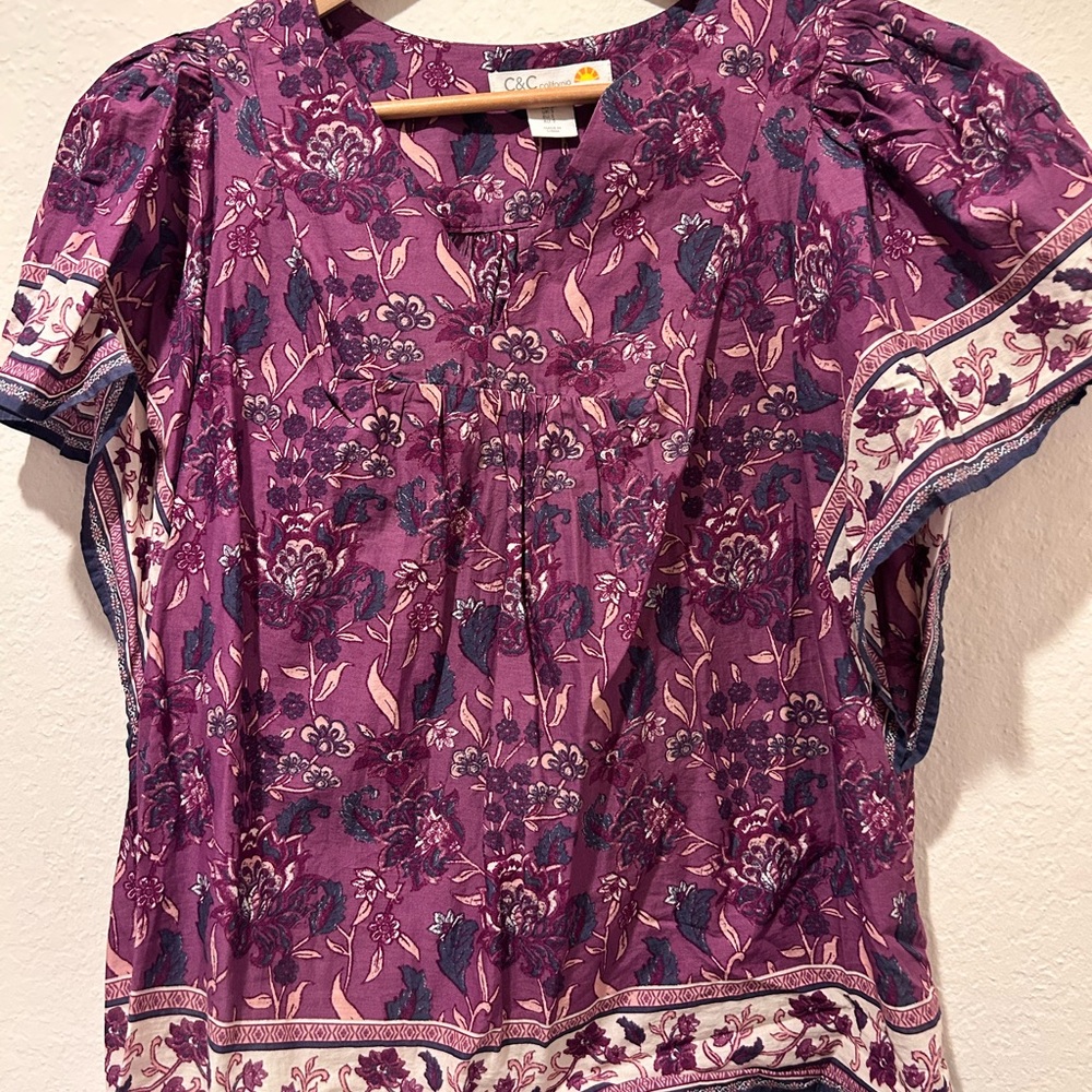 C&C California Purple Puff Sleeve Blouse